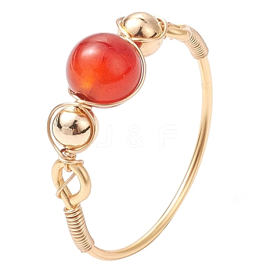 Round Natural Quartz Crystal & Rose Quartz & Green Aventurine & Amethyst & Carnelian Finger Rings RJEW-JR00819-1