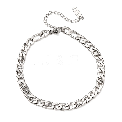 304 Stainless Steel Rhinestone Curb Link Chain Bracelets for Women BJEW-L721-01P-1