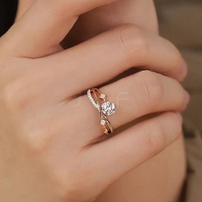 Retro Brass Micro Pave Clear Cubic Zirconia Finger Rings for Women FS-WG492FF-02-1