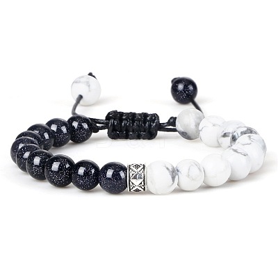 Adjustable Round Natural Howlite & Synthetic Blue Goldstone Braided Bead Bracelets for Women Men GP7384-6-1