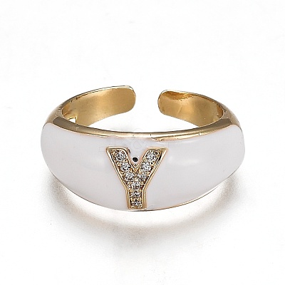 Brass Micro Pave Clear Cubic Zirconia Cuff Rings RJEW-H538-03G-Y-1