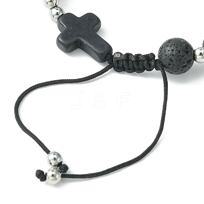 3Pcs 3 Style Gemstone Round & Cross Braided Bead Bracelets BJEW-TA00321-1