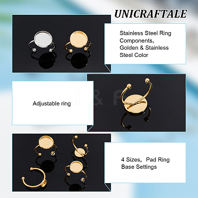 24Pcs 8 Styles Stainless Steel Ring Components STAS-UN0047-48-1