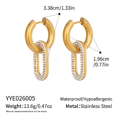 304 Stainless Steel Rhinestone Hoop Dangle Earrings for Women UW7347-1