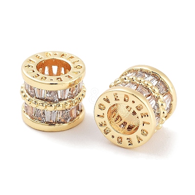 Brass Micro Pave Clear Cubic Zirconia European Beads KK-P271-43G-B-1