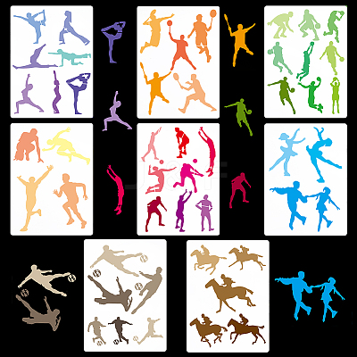 Sport Theme PET Plastic Hollow Out Drawing Painting Stencils Templates Sets DIY-WH0028-65-1