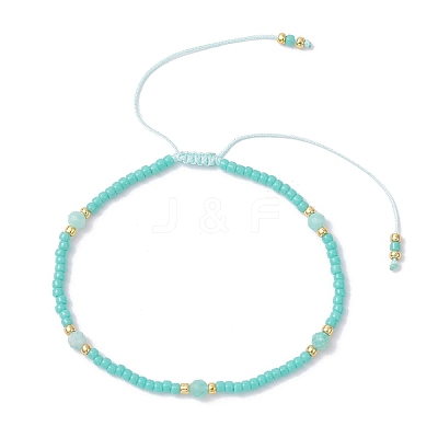 Natural Flower Amazonite & Seed Glass Beaded Braided Bead Bracelets BJEW-JB12605-02-1