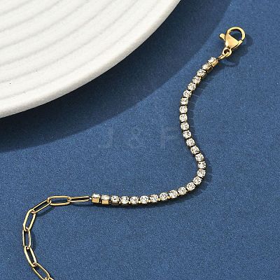 304 Stainless Steel Paperclip Chain & Rhinestone Cup Chains  Bracelets for Women BJEW-D456-06G-01-1