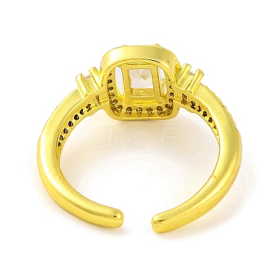 Rectangle Brass Micro Pave Clear Cubic Zirconia Open Cuff Ring for Women RJEW-U003-12G-1
