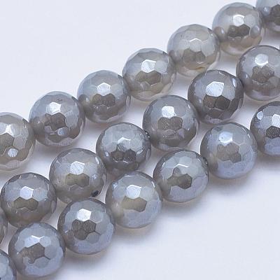 Electroplated Natural Grey Agate Beads Strands G-G724-6mm-1