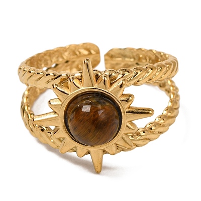 Round Natural Tiger Eye Finger Rings RJEW-Q822-39G-02-1