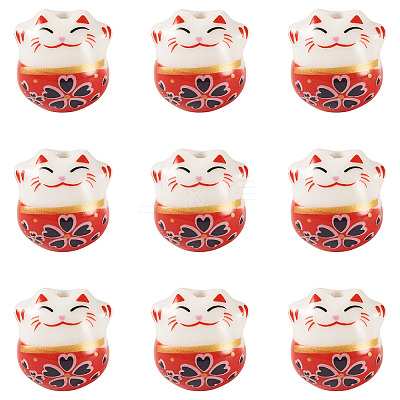 9Pcs Handmade Printed Porcelain Beads PORC-TADJ0001-01H-1