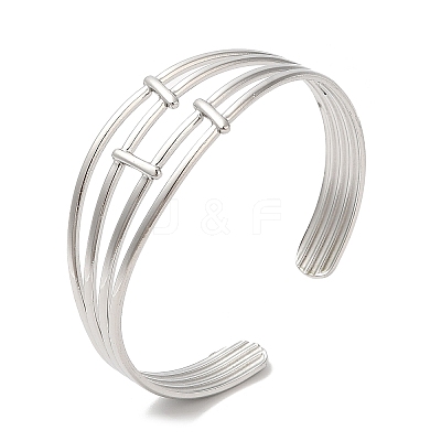 Non-Tarnish 304 Stainless Steel Multi Line Cuff Bangles for Women BJEW-L682-006P-1
