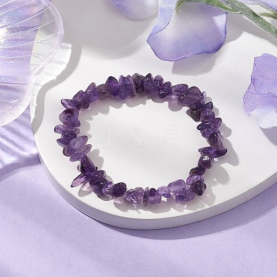 Natural Amethyst Chip Beaded Stretch Bracelets for Women Men BJEW-JB10652-04-1