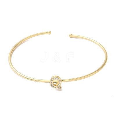 Rack Plating Brass Micro Pave Clear Cubic Zirconia Letter Open Cuff Bangles BJEW-A018-01G-Q-1