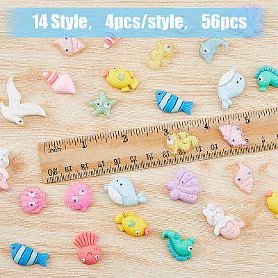 56Pcs 14 Styles Ocean ThemeOpaque Resin Cabochons CRES-HY0001-02-1