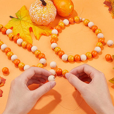 Thanksgiving Day Theme 5 Strands Spray Painted Natural Wood Beads Strands WOOD-SP0001-02C-1