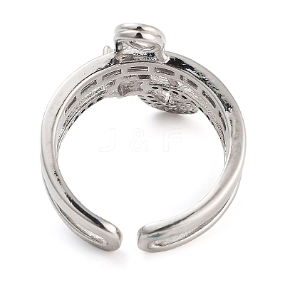 Rack Plating Brass Micro Pave Cubic Zirconia Paper Clip Open Cuff Rings for Women RJEW-C080-02P-1