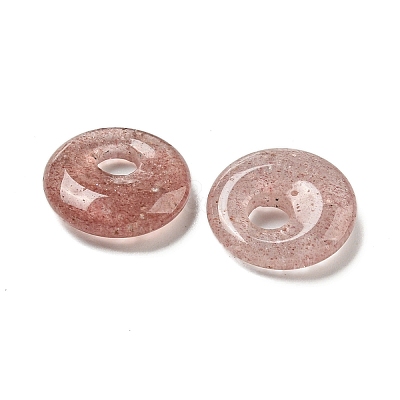 Natural Strawberry Quartz Donut/Pi Disc Charms G-G142-02D-1