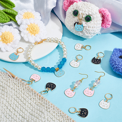 Alloy Enamel Cat Head Pendant Locking Stitch Markers HJEW-AB00080-1