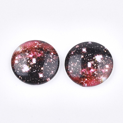 Starry Sky Pattern Printed Glass Cabochons GGLA-N004-25mm-D50-1