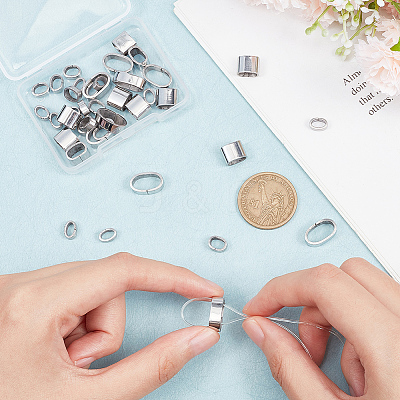 40Pcs 4 Styles 201 Stainless Steel Slide Charms/Slider Beads STAS-BC0003-65-1
