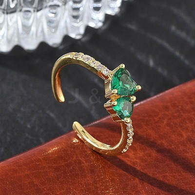 Brass Micro Pave Cubic Zirconia Cuff Open Rings RJEW-Z145-03G-1