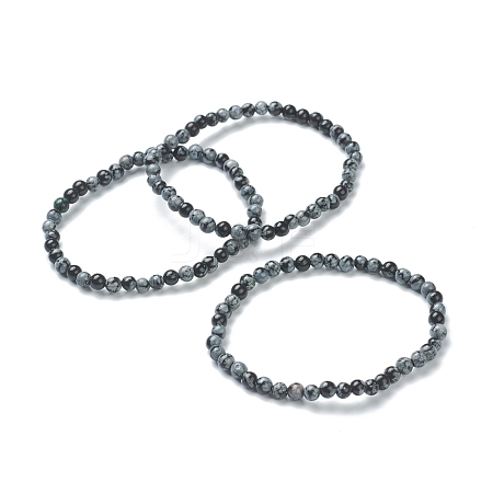 Natural Snowflake Obsidian Beaded Stretch Bracelets BJEW-D446-A-45-1