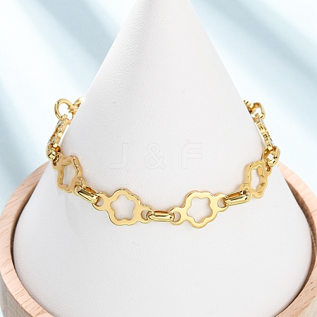 304 Stainless Steel Flower Link Chain Bracelets for Women BJEW-F536-23G-1