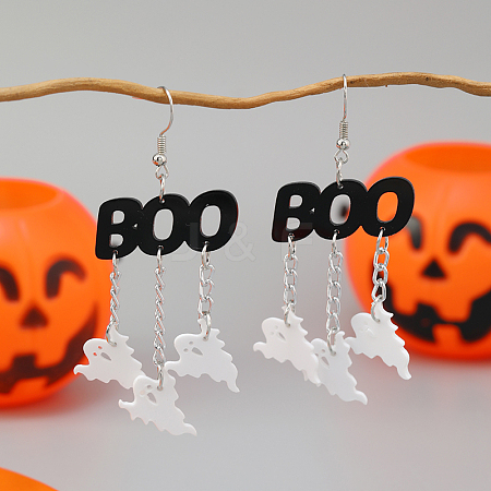 Funny Asymmetrical Letter Cloud Halloween Ghost Acrylic Dangle Earrings RK9776-1