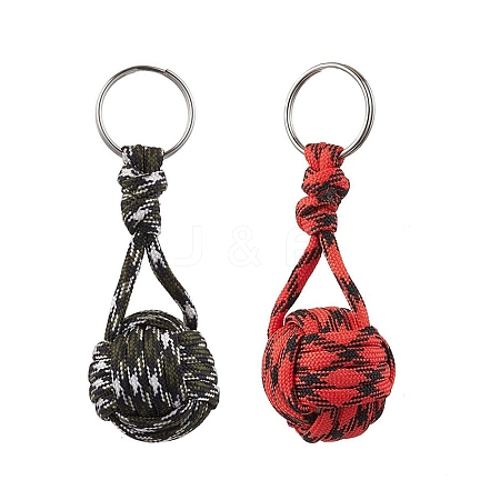 2Pcs Polyester Braid Ball Stainless Steel Keychains KEYC-JKC01120-1