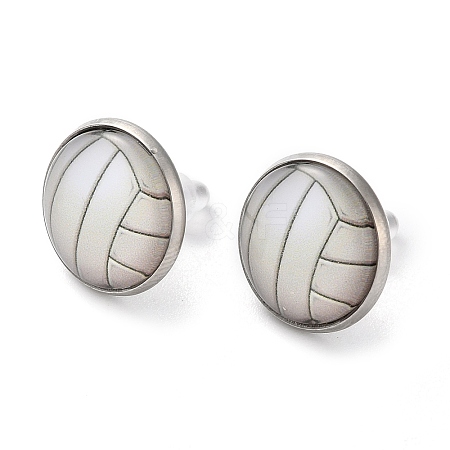 Sport Balls Glass & 304 Stainless Steel Stud Earrings for Women EJEW-H005-01P-07-1