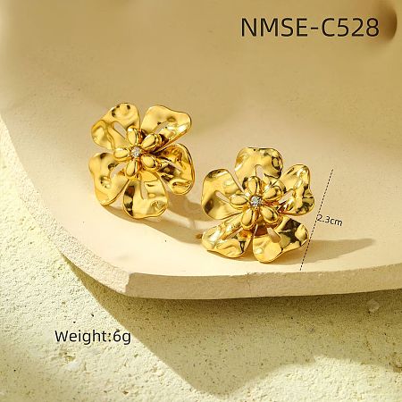 Flower 304 Stainless Steel Crystal Rhinestone Stud Earrings FS-WG0EC71-02-1