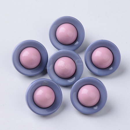  Jewelry Beads Findings Opaque Acrylic Hair Findings, Two Tone, Flat Round, Flamingo, 20x13~14mm, Hole: 3.5mm