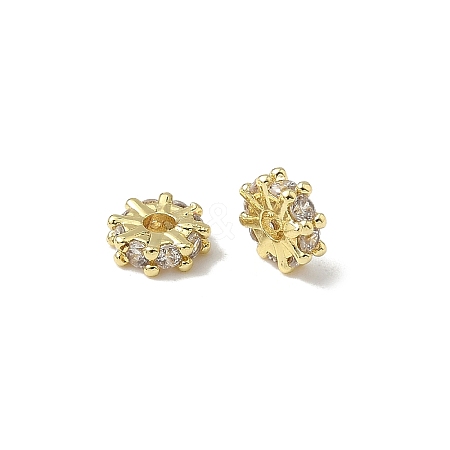 Flat Round Brass Micro Pave Clear Cubic Zirconia Beads KK-K293-72G-1