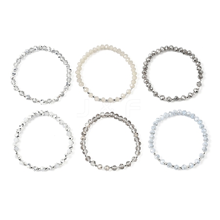 6Pcs Round Glass & CCB Beads Stretch Bracelets for Women BJEW-JB12676-1