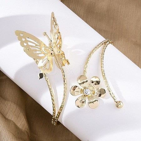 Flower & Butterfly Alloy Arm Cuff Bangles for Girl Women AJEW-A063-01F-G-1