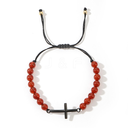 Natural Red Jasper Round Bead Braided Bead Bracelets FL7803-9-1
