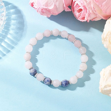 Frosted Natural Mixed Gemstone Round Beaded Stretch Bracelets for Women Men BJEW-JB12471-01-1