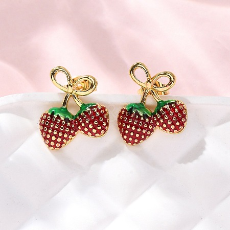 Brass Enamel Stud Earrings EJEW-D322-06G-01-1