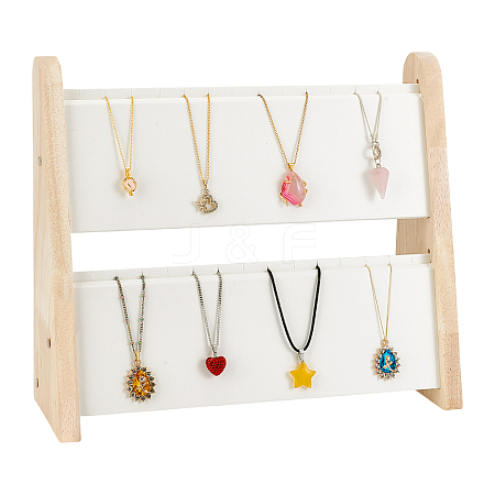 2-Layer Bamboo Slant Back Necklace Organizer Display Stands NDIS-WH0010-31-1
