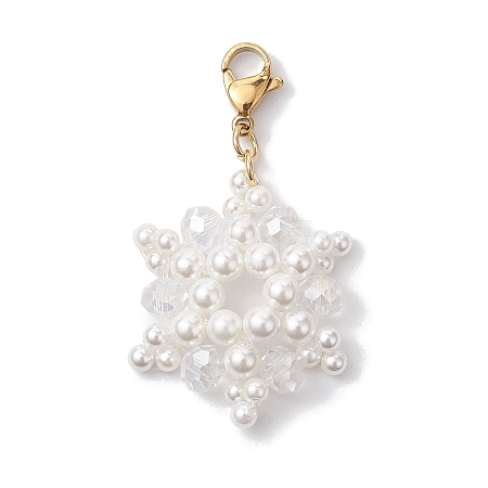 Christmas Snowflake Shell Pearl & Glass Pendants Decorations HJEW-TA00217-1