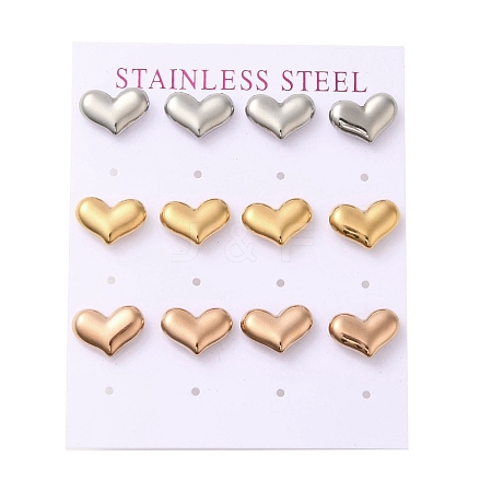 Ion Plating(IP) 304 Stainless Steel Heart Stud Earrings EJEW-C099-12-1