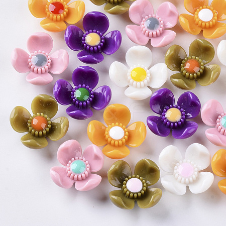  Jewelry Beads Findings Opaque Acrylic Beads, Flower, Mixed Color, 27~28x24x13mm, Hole: 2mm