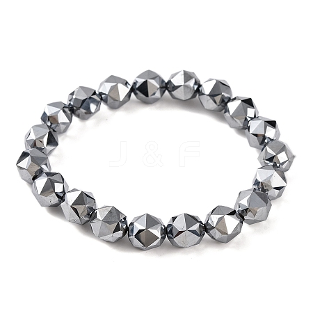 Faceted Star Cut Round Terahertz Stone Beaded Stretch Bracelets for Women Men BJEW-H590-04C-04-1