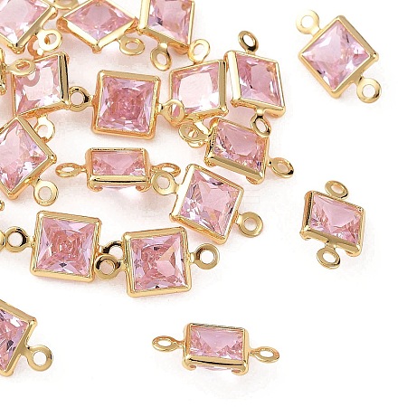 SHEGRACE Brass Pave Cubic Zirconia Square Connector Charms XGRQ2O093-440E-G-1