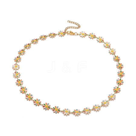 Enamel Daisy Link Chain Necklace NJEW-P220-01G-04-1
