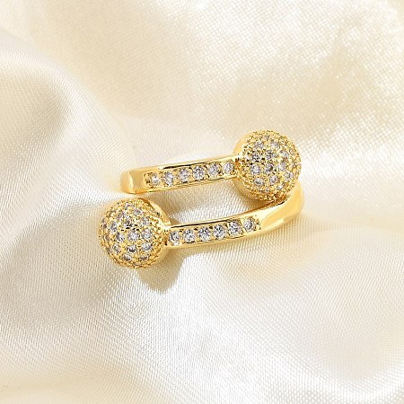 Brass Micro Pave Cubic Zirconia Open Cuff Rings for Women LS-RJEW-F171-02G-1