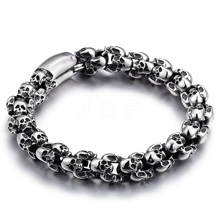 Titanium Steel Skull Link Chain Bracelet for Men WG51201-08-1