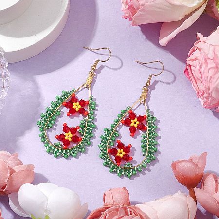 Glass Seed Beads Teardrop Dangle Earrings EJEW-MZ00302-1